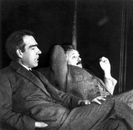 Neils Bohr and Albert Einstein (Source: Wikimedia Commons, Public Domain) (https://en.wikipedia.org/wiki/Albert_Einstein#/media/File:Niels_Bohr_Albert_Einstein_by_Ehrenfest.jpg)